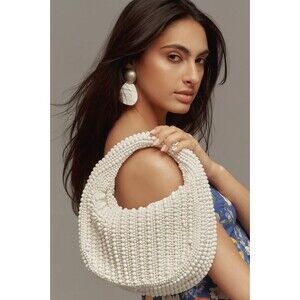 Anthropologie Mini Beaded Shoulder Bag White NEW